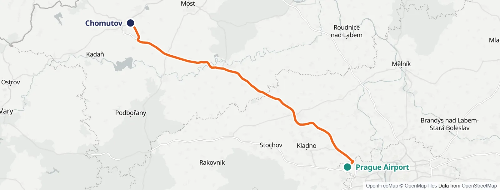 경로 지도: Prague Airport – Chomutov