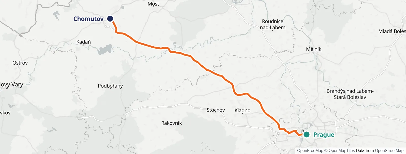 경로 지도: Prague – Chomutov