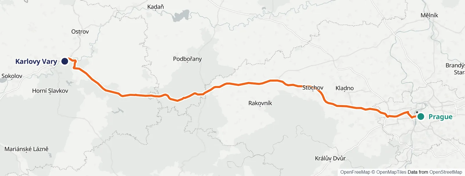 경로 지도: Prague – Karlovy Vary